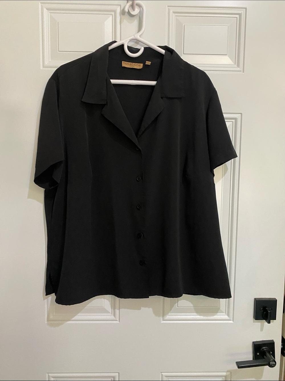 Notations Black Short-Sleeve Button-Down Camp Collar Shirt